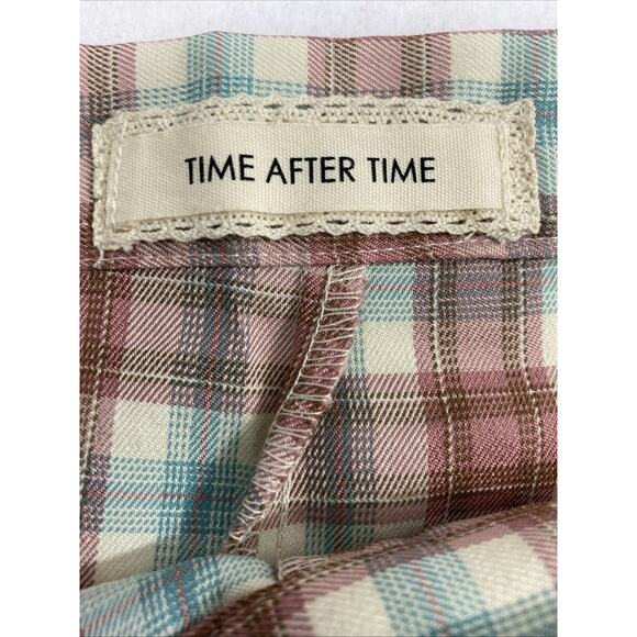 Time After Time Wide Leg Pants Womens Medium Blue Pink Cream Plaid Preppy Slacks - Picture 3 of 10